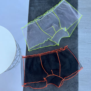 Кольорові прозорі чоловічі труси з сіточки - бренд NANIKA, вид зверху.